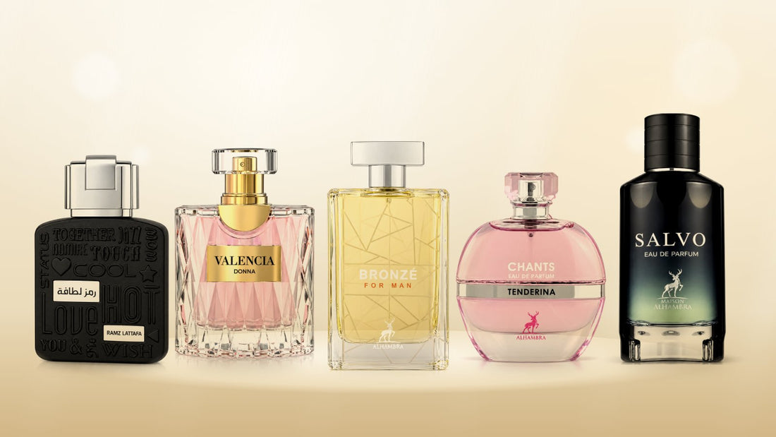 Parfumuri arăbești de 100 ml: Lattafa Ramz Silver, Milestone Valencia Donna, Maison Alhambra Bronze for Man, Chants Tenderina și Salvo