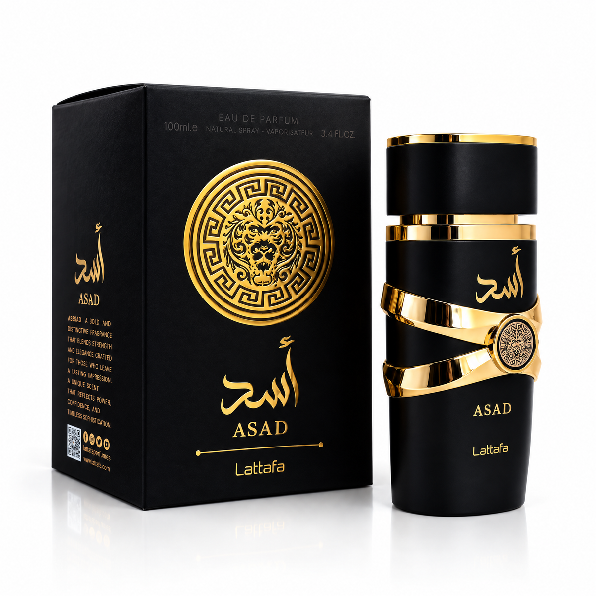 Lattafa Asad Eau de Parfum 100 ml pentru bărbați, flacon și cutie