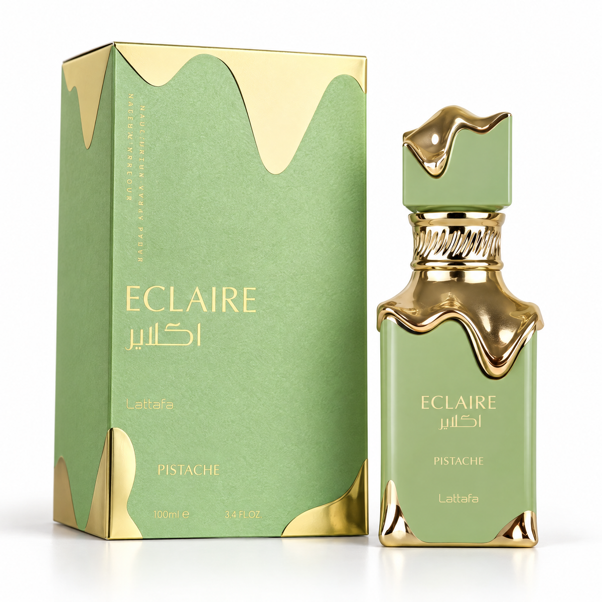 Lattafa Eclaire Pistache Eau de Parfum 100 ml unisex, flacon și cutie