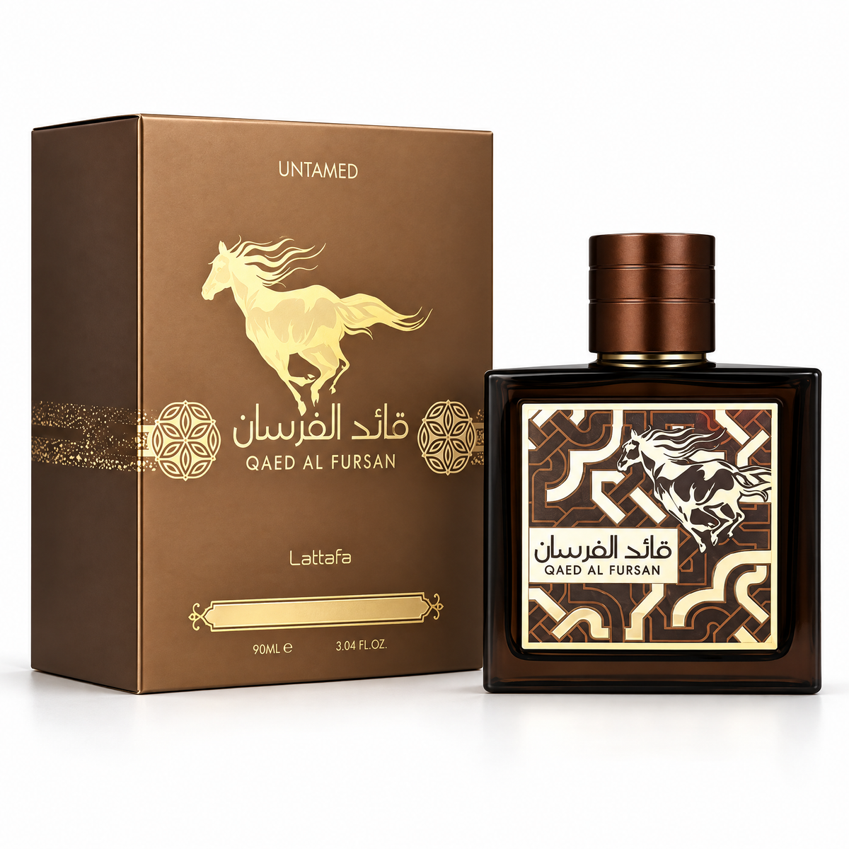 Lattafa Qaed Al Fursan Untamed Eau de Parfum 90 ml unisex, flacon și cutie