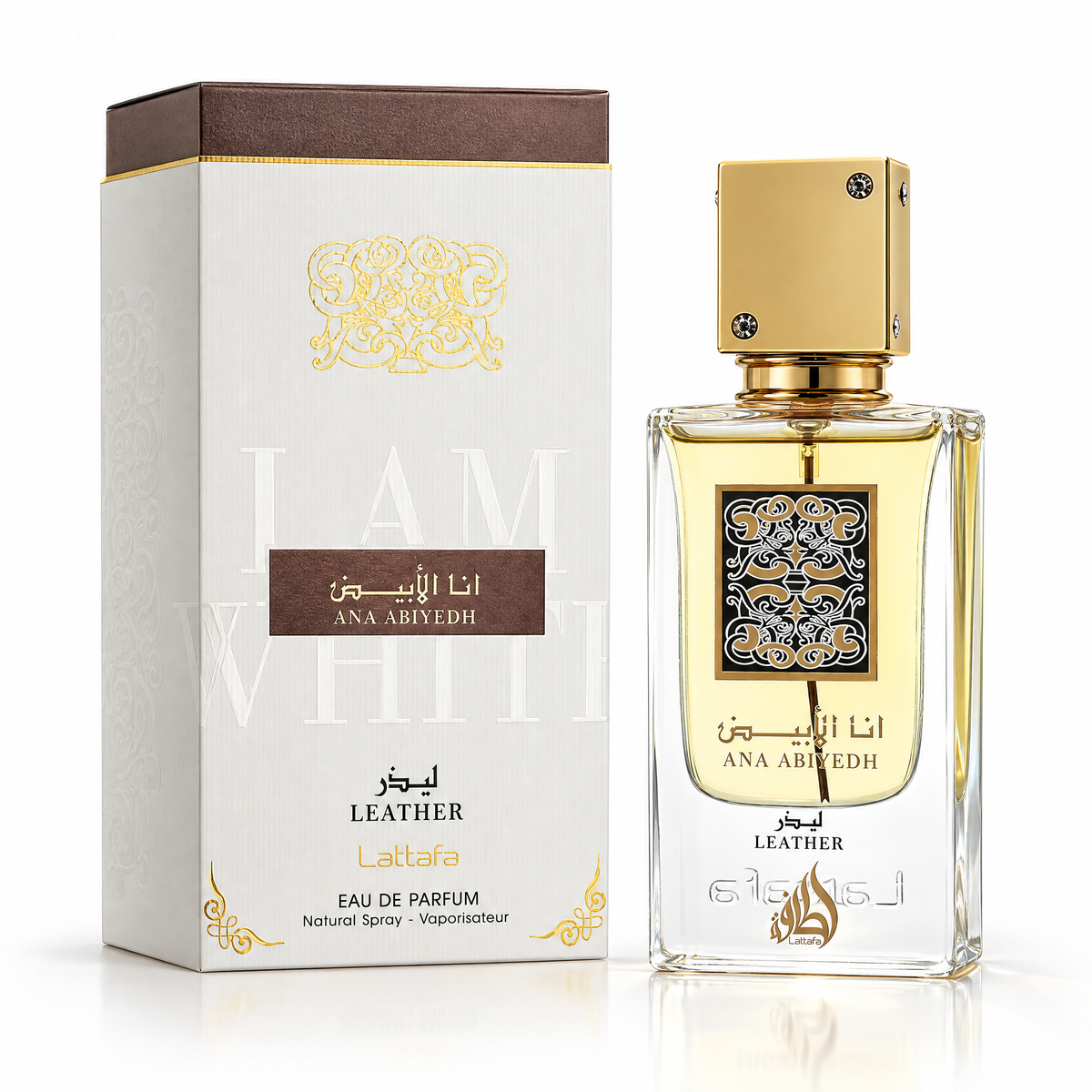 Lattafa Ana Abiyedh Leather Eau de Parfum 60 ml unisex, flacon și cutie