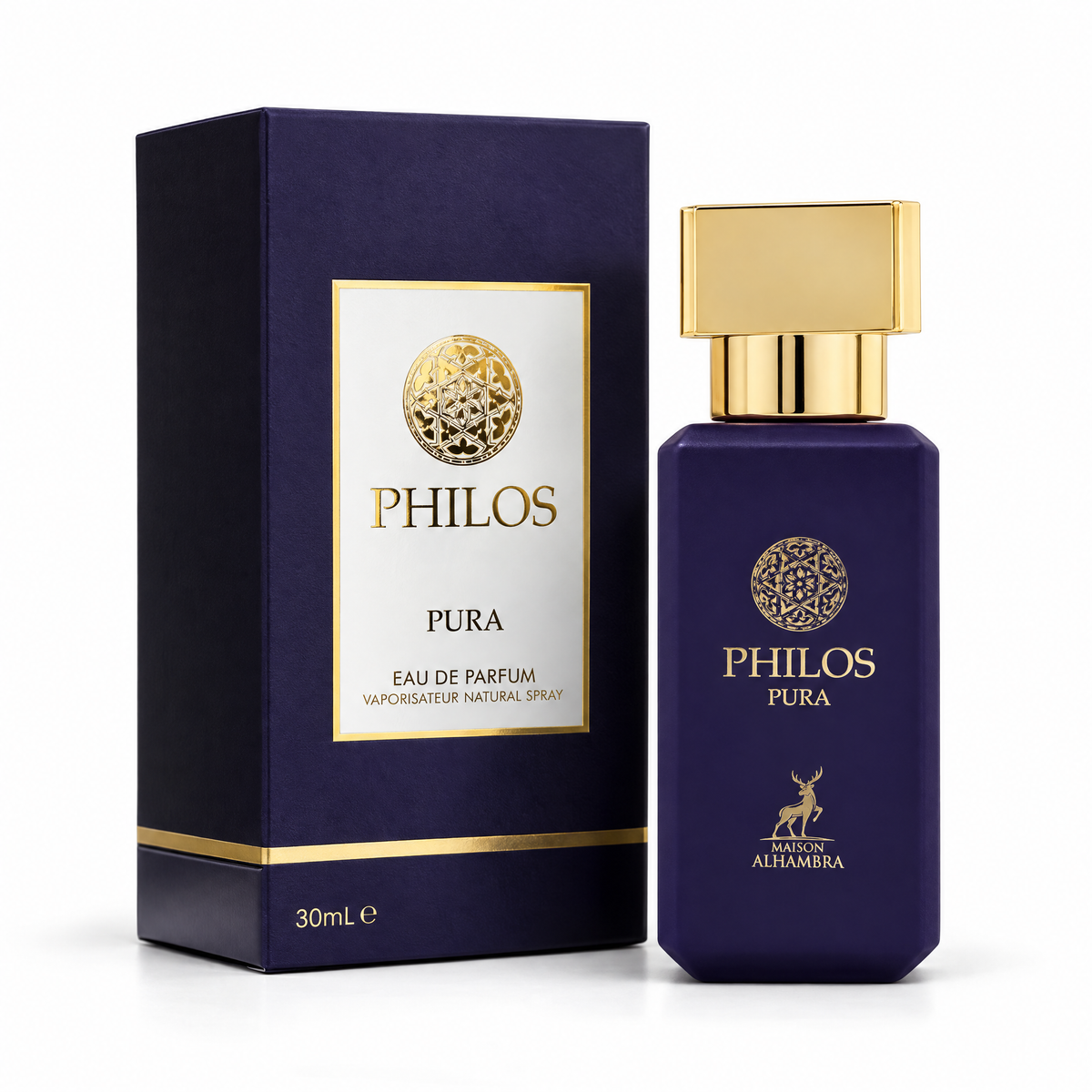 Flacon și cutie Maison Alhambra Philos Pura Eau de Parfum unisex 30 ml