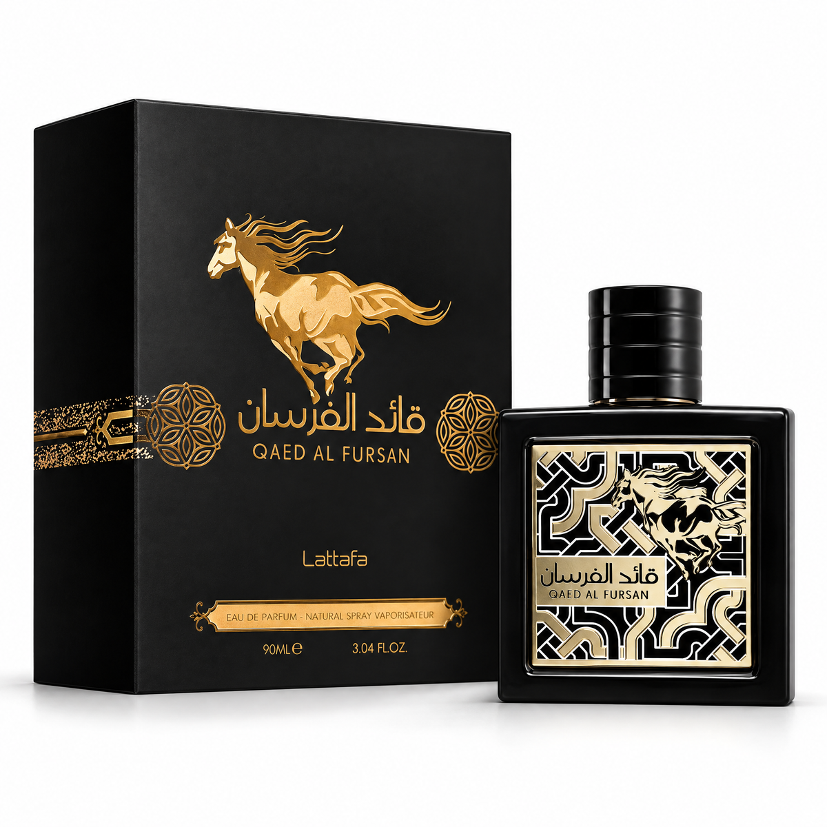 Lattafa Qaed Al Fursan Eau de Parfum 90 ml unisex, flacon și cutie