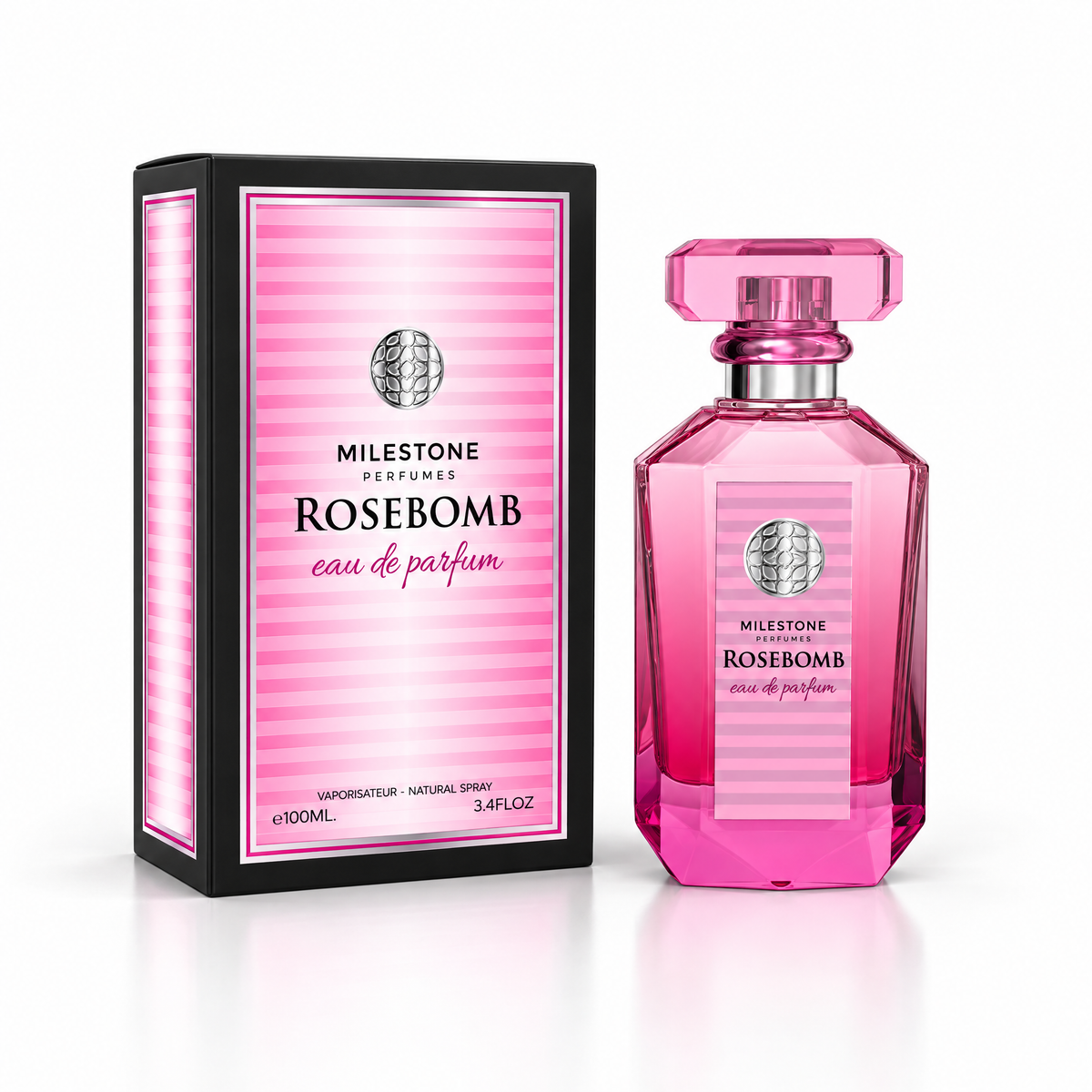Flacon și cutie Milestone Rosebomb Eau de Parfum pentru femei 100 ml