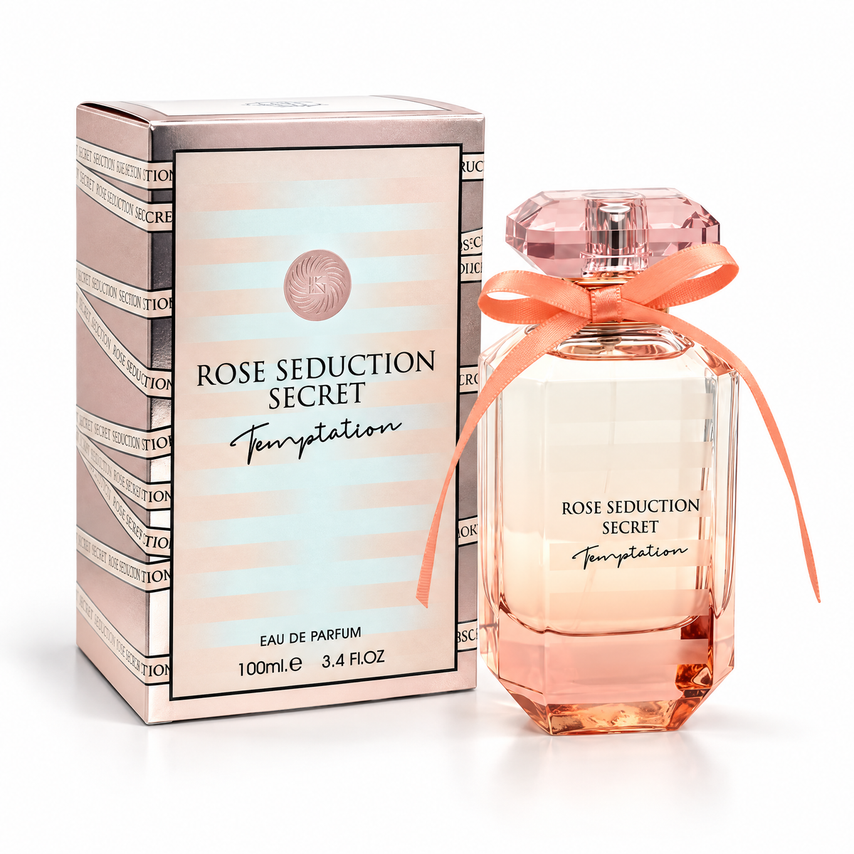 Fragrance World Rose Seduction Secret Temptation Eau de Parfum 100 ml pentru femei, flacon și cutie
