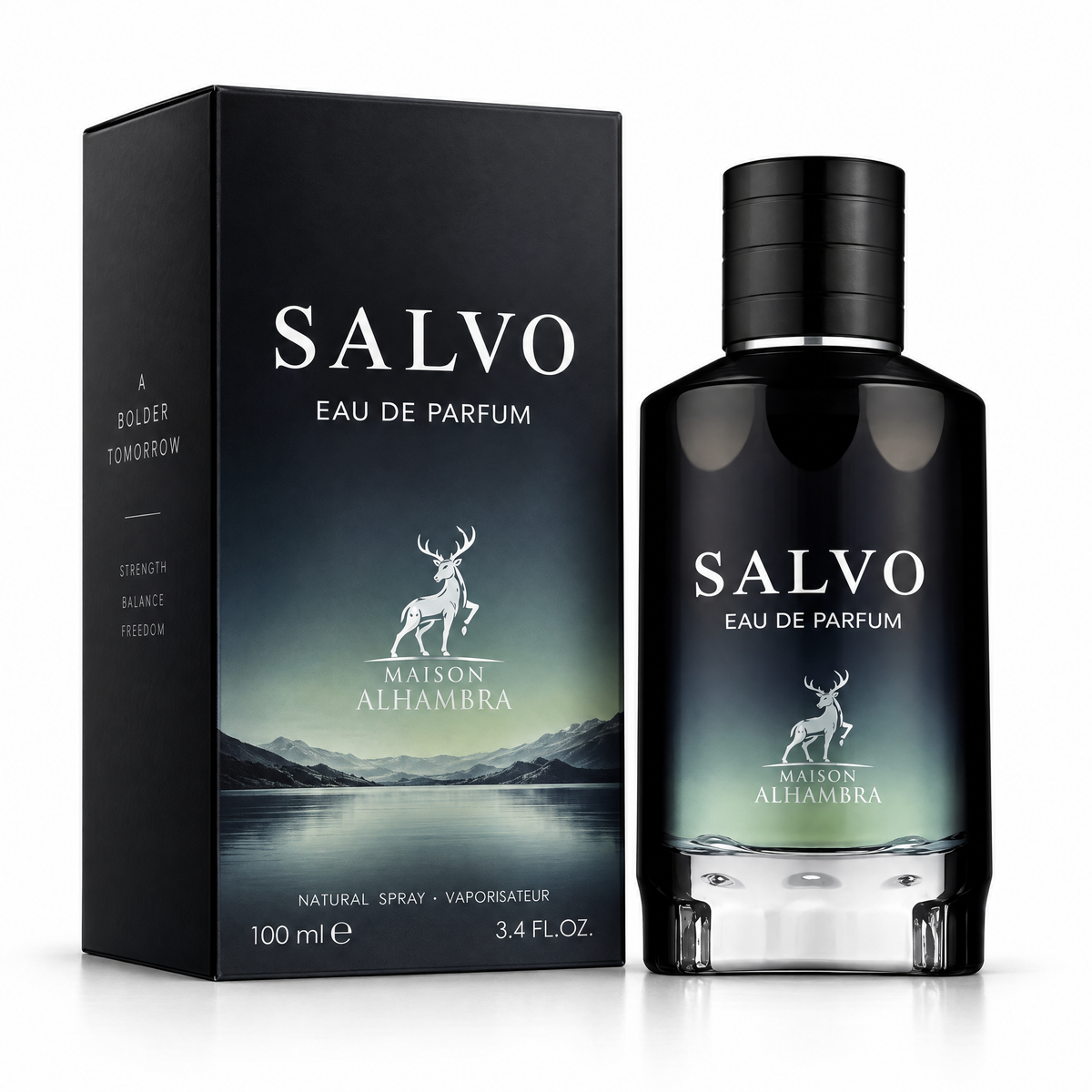 Maison Alhambra Salvo Eau de Parfum 100 ml pentru bărbați, flacon și cutie