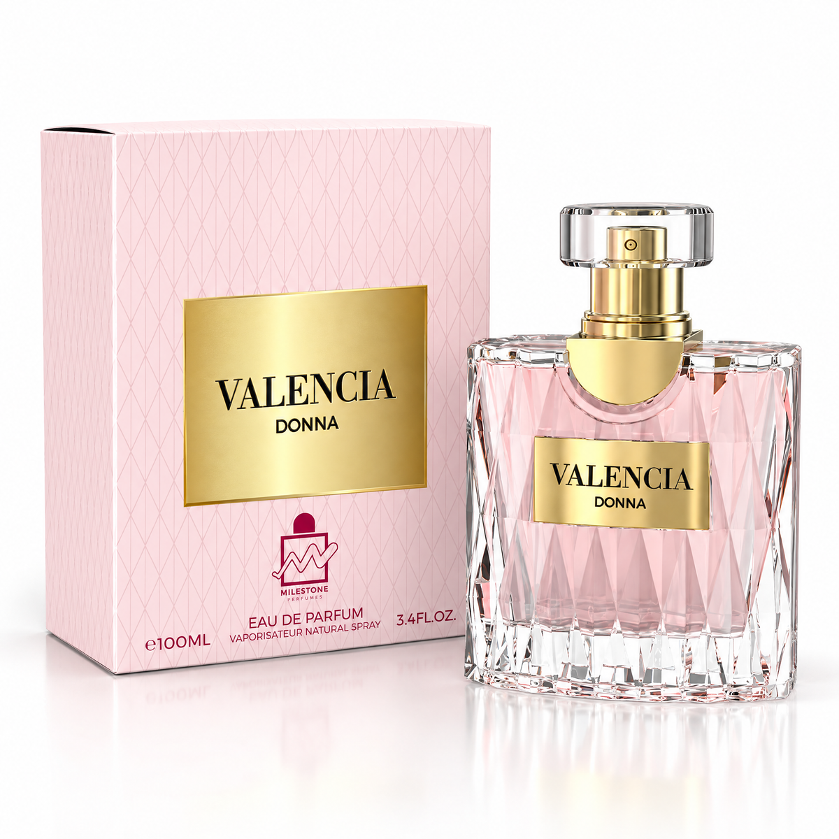 Milestone Valencia Donna Eau de Parfum 100 ml pentru femei, flacon și cutie