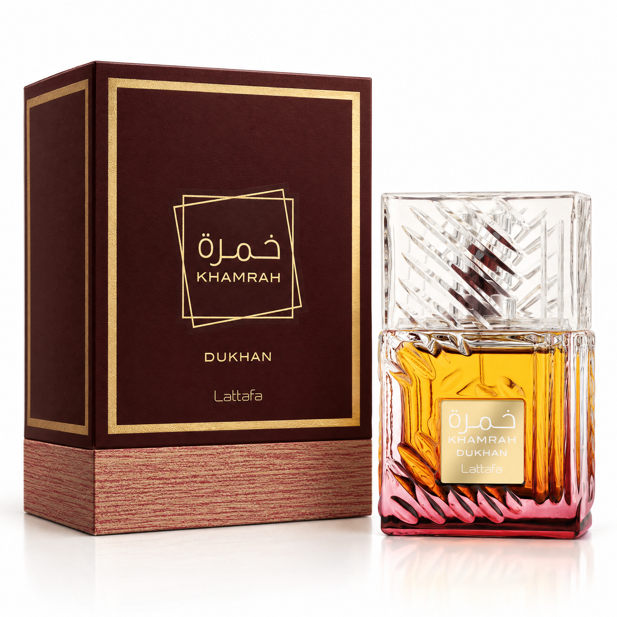Lattafa Khamrah Dukhan Eau de Parfum 100 ml unisex, flacon și cutie